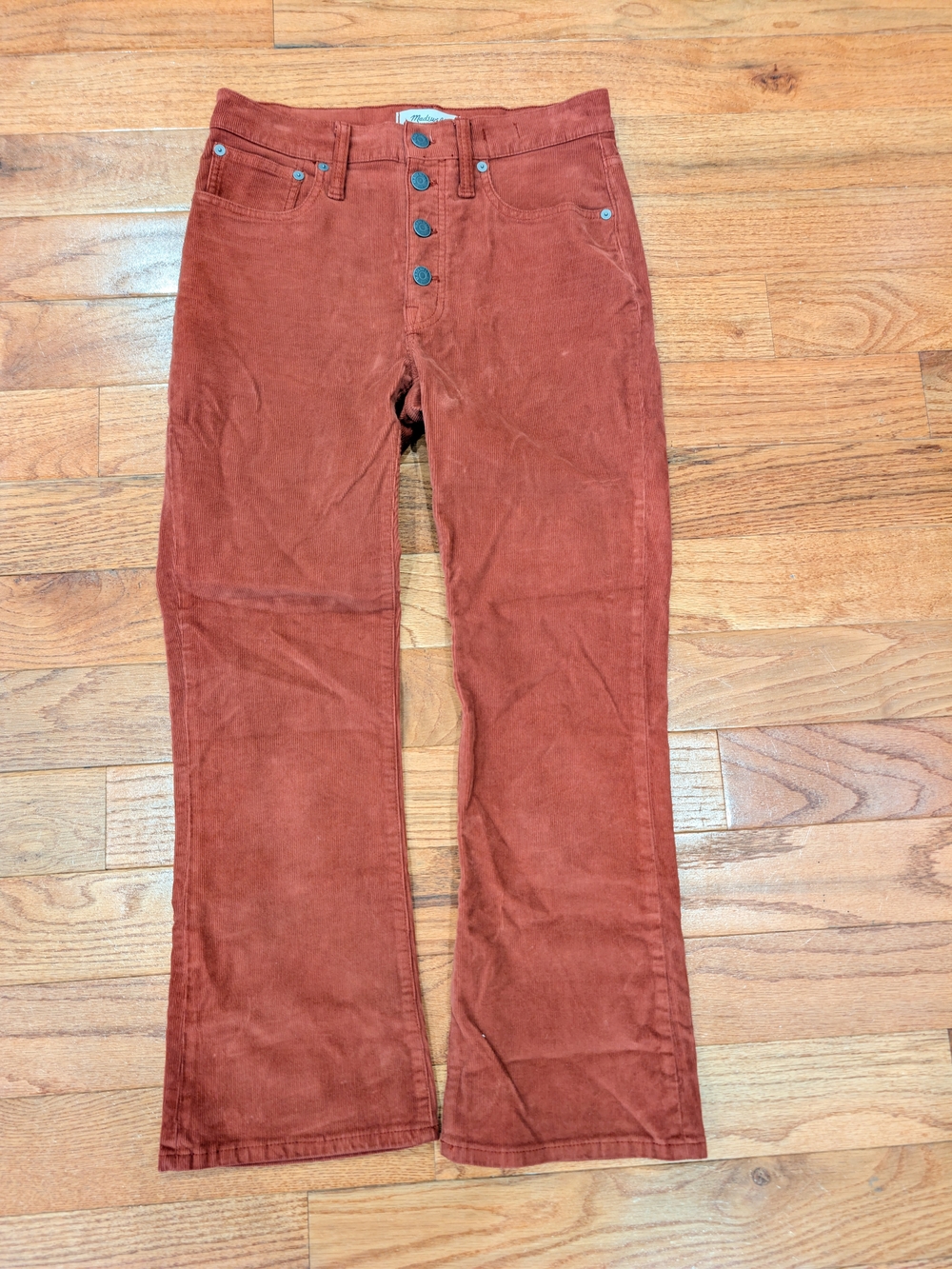 Madewell Cali Demi-Boot Corduroy Pants Button Fly Rust Terracotta Size 27
